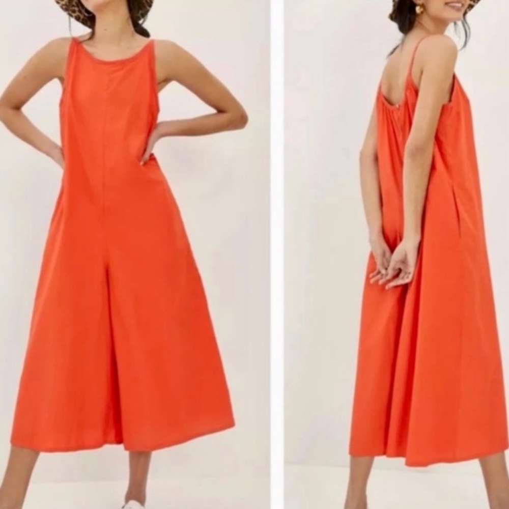 Maeve Anthropologie Orange Chrysanthemum Wide Leg Jumpsuit